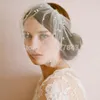 Vintage korte blush sluier bruids bruiloft korte sluiers met parelkam korte blusher sluier bruid haaraccessoires 2021 headpieces 252V