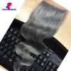 4x4 pulgadas 10 20 cabello humano peruano onda del cuerpo brasileño pura plata gris cabello humano cierre superior nudos blanqueados rápido