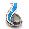 opal jewelry with cz stone;fashion opal pendant Mexican fire opal pendant The latest fashions women jewelry necklace mystic rainbow stone jewelry