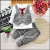 2015 HOT boys gentleman set 2-7Y Children's Autumn Suits clothes Outfits 4pcs T Shirt+Pants+Plaid Vest+Tie free shipping MOQ:24sets SVS0490