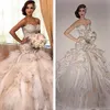 Vintage Strapless Sweetheart Mermaid Wedding Dresses Luxury Lace Appliqued Top Corset Pearls Ruffled Bridal Gowns with Cathedral Train