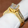 Size 5-11 Sparkling Fashion Jewelry Square 14KT Yellow Gold Filled Princess Cut White Topaz Party Gemstones CZ Diamond Women Weddi324v