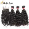 Lace Closure With Bundles Virgin Brazilian Hair Wefts 3pcs Curly Hair Weaves Extension Top Closrue Natural Color Bellahair