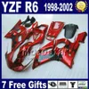 Fairings Set för Yamaha YZF600 98-02 Black Flames i Red Fairing Kit YZF R6 YZF-R6 1998 1999 2000 2001 2002 YZF600 VB94