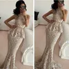 New 2015 Elegant Mermaid Lace Formal Evening Gowns Floor Length Long Lace Evening Dresses 2015 With Sashes Special Occasion Dress