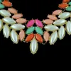 New Fashion Chunky Gold Tone Metal Candy Resin Gem Leaf Feather Choker Bib Necklace