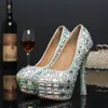New Arrived Fashion AB Crystal High Heels Bridal Wedding Dress Shoes Rhinestone Round Toe Woman Party Proms Free Shipping