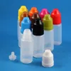 100 set 10ml 1/3 oz plastik damlalık şişeleri Çocuk güvenliğine dayanıklı kapaklar çok renkli sıvılar meyve suyu yağ boya akısı özü göz damlası salin depolama 10 ml