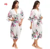 Seda das mulheres Robe Senhoras de Cetim Floral Pijama Lingerie Pijamas Kimono Vestido de Banho pjs Longo Camisola Do Casamento Da Dama de Honra Robe