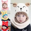 Crianças Wool Knit Hat Scarf Set bonito do bebê Crochet Quente Ear Grosso Cat Cashmere Cap Beanie outono Meninas de Inverno Meninos Lenços