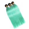 Grünes Ombre-Haar mit Spitzenverschluss, Seide, glatt, zweifarbig, brasilianisches Echthaar, 3 Bündel mit 4 x 4-Top-Verschluss, wassergrünes Haar