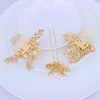Gros-3pcs / set papillon en or 14 carats avec des feuilles peignes de mariée fleur de cristal accessoires de cheveux de mariage diadème TS022