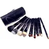 Set pennelli trucco 12 pezzi + portabicchieri Set pennelli trucco professionale 12 pezzi Pennelli cosmetici con portabicchieri cilindro