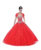 Frete grátis vestido de baile querida até o chão vermelho de cristal de tule 15 anos meninas quinceanera dress com manga curta de cristal vestidos de baile