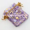 10colors 7X9cm Open Gold Silver Heart Small Organza Jewelry Pouches Bags GB040 100pcs lot250N