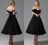 Sexy Black Prom Jurken jurken 2015 nieuw van Eiffelbride met glamoureuze lieverd off schouder en elegante een lijn thee-lengte avondjurken