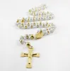 Silicone Rosary Necklace Stainless Steel Gold Religous Jusus Cross Beads Crucifix 8mm