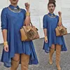 Atacado-2016 Irregular Hem Denim Vestido manga comprida solta Vestido NOVO Sexy Casual Dress