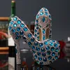 Mode nouveau mariage chaussures de mariée femme à talons hauts bleu cristal femmes chaussures fête la nouvelle princesse strass femmes chaussures