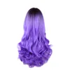 Multicolor Women Long Wave Synthetic Dyed Wig Ladies Black Purple Pink Gray Gradient Heat Resistant Cosplay Wigs Ombre Color Wavy Hair Caps