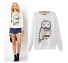 Odzieży wierzchniej XS-S-M-L Nowa Jesień Dorywczo Cute White Owl Zwierząt Print Frezowanie Bluzy Pullover Dla Kobiet Wysokiej jakości WT4002