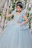Pageant Dresses For Teens Short Cap Sleeve Pleats Sequins Lacing Sky Blue Kids Ball Gown Flower Girl Dress Tulle Girl Prom Dress6370536