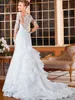 2022 Vintage Long Sleeves Mermaid Wedding Dresses Appliqued Lace Button Tiered Ruffles Back Bride Gowns vestidos de novia robe de 185M