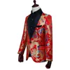 Chinese style male slim fashion suit jacket red Embroidery wedding coat blazer Formal Party Host singer stage performance outfit costumes