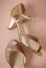 Gold Glitter Spark Свадебные Обувь Ручной Насосы Кожаные Удобные Удобные Насосы Toe 2.5 "Кожаные Конусные каблуки Женщины Сандалии Танцы Обувь