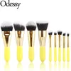 Odessy pro 9 pezzi 9 morbidi spazzole per trucco per capelli sintetici manico in legno giallo set completo per trucco cosmetico per il viso eye beauty2340486