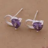 Fashion (Jewelry Manufacturer) 40 pcs a lot Big Purple heart diamond earrings 925 sterling silver jewelry factory Fashion Shine Earrings