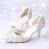 빛나는 수정 같은 구슬로 장식 된 신부의 구두 Appliqued 순수한 색깔 지적 발가락 결혼식 부속품 Walking Comfortable Various Heel Prom Shoe