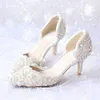 Shining Crystal Beaded Bridal Shoes Appliqued Pure Color Pointed Toe Wedding Accessory Walking Comfortable Various Heel Prom Shoe