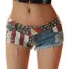 Moda Letnia Damska Sexy Ripped Hole American Flag Denim Club Hot Spodnie Spodenki Niski Talii Nightout Clubwear Jeans