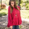 2016 Spring Fashion New Women Blouses Tops Europe Selling Pleated Chiffon Women Long Sleeve Shirts Red Loose Blouses Winter for Women