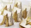 Şerit Düğün Şeker Kağıt Kutusu Yaratıcı Altın Gümüş Şerit Düğün Parti Hediye Şekeri Şeker Kağıt Kutusu 10 Adet Kutuları Şekerleri Favor Kutuları