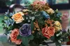 وردة زهرية ملونة قماشية اصطناعية أوروبية بطول 49 سم مع ستة أزهار كبيرة مصنوعة يدويًا من الحرير عالي الجودة