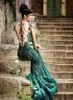 2015 Rami Salamoun Dresses Green Prom Dresses Mermaid Scoop Cap Sleeves Sheer Back Formal Gowns Luxury Crystal Beaded Evening Dres3932536