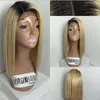 Short Bob #1b 613 Blonde Full Lace Human Hair Wigs 130% Density Brazilian Virgin Remy Human Hair Ombre 2 Tone Color Dark Root