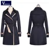 Groothandel-Vangull Trench Coat voor Dames 2016 Mode Turn-Down Collar Double Breasted Contrast Kleur Lange Jassen Plus Size Casaco Feminino