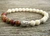 SN0233 Bracelet Mala Stretch Hommes Blanc Turquoise Bracelet Howlite Picasso Bouddhisme Yoga Poignet Bracelet Unisexe