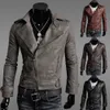 Nuevas chaquetas de pu para hombre, chaquetas de motocicleta, chaquetas delgadas de mezclilla con manga de cuero suave para hombre