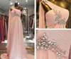 2015 IN Stock Wholesale One Shoulder Ruffle Chiffon Long Prom Evening Bridesmaid Dresses With Beaded