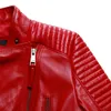الجملة-النساء جلد طبيعي جاكيتات جديد autumen الشتاء معطف جلد حقيقي أنثى دراجة نارية طويلة الأكمام الأحمر معطف أسود بيع