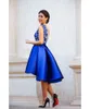 2020 Royal Blue Custom Made V-Neck Backless Short Cocktail Sukienki Koronki Top Satin Sexy Formalne Party Suknie Tanie Dresses