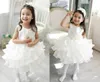 Princess White Jewel Neck Flower Girl Abiti con volant A-Line in raso e organza Abito da ragazza economico per abiti da festa di nozze con fiori