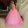 Stunning Pink Wedding Dresses Puffy Ball Gown Small Crystals Beading Top Corset Lace-up Back Soft Tulle Colorful Bridal Gowns Prom Party