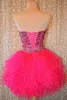 2015新しい素敵なショートホームカミングドレス恋人ビーズクリスタル卒業ドレスオーガンザミニプロム形式ガウンWD177