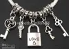 Love Key \ Lock Dangle Charm Big Hole Beads 100pcs / lot Bulk 5Styles Dangle Fit European Bracelet Jewelry DIY