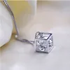 925 Sterling Silber Gegenstände Schmuck Hochzeit Halsketten Vintage Kristallschmuck Quadratische Würfel Diamant Anhänger Statement Halsketten257e6878733